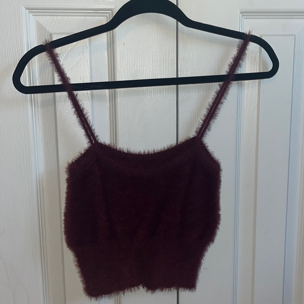 fuzzy maroon cropped tank